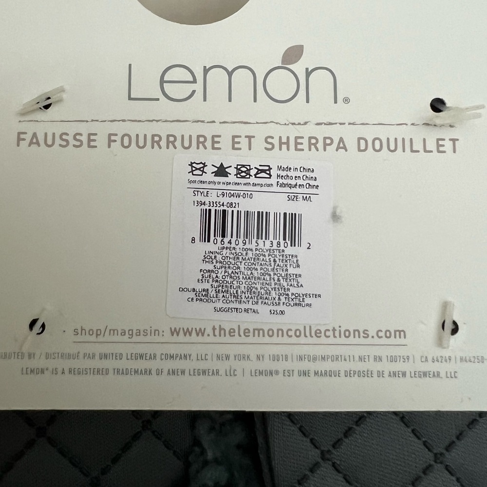 LEMON Faux Fur & Cozy Sherpa Thong Slippers Charcoal Pom Pom M/L (7/8) NWT - Picture 5 of 5